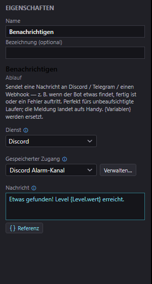 Benachrichtigen-Note mit gewähltem Zugang